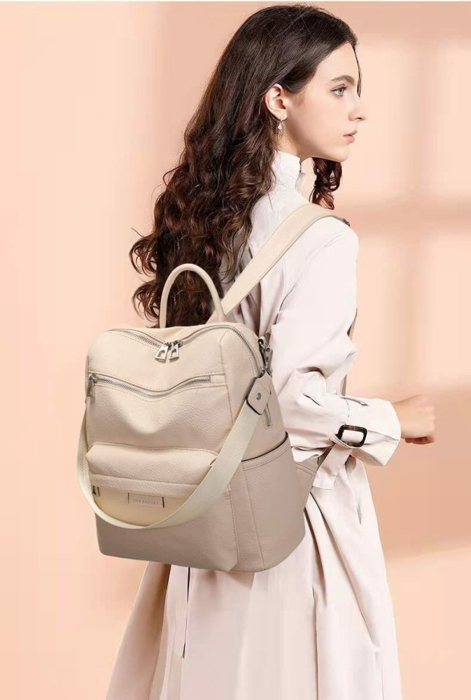 TrueHumaan Women's Fashion Backpack Purses Multipurpose Design Handbags and Shoulder  Bag 25 L Backpack Beige - Price in India