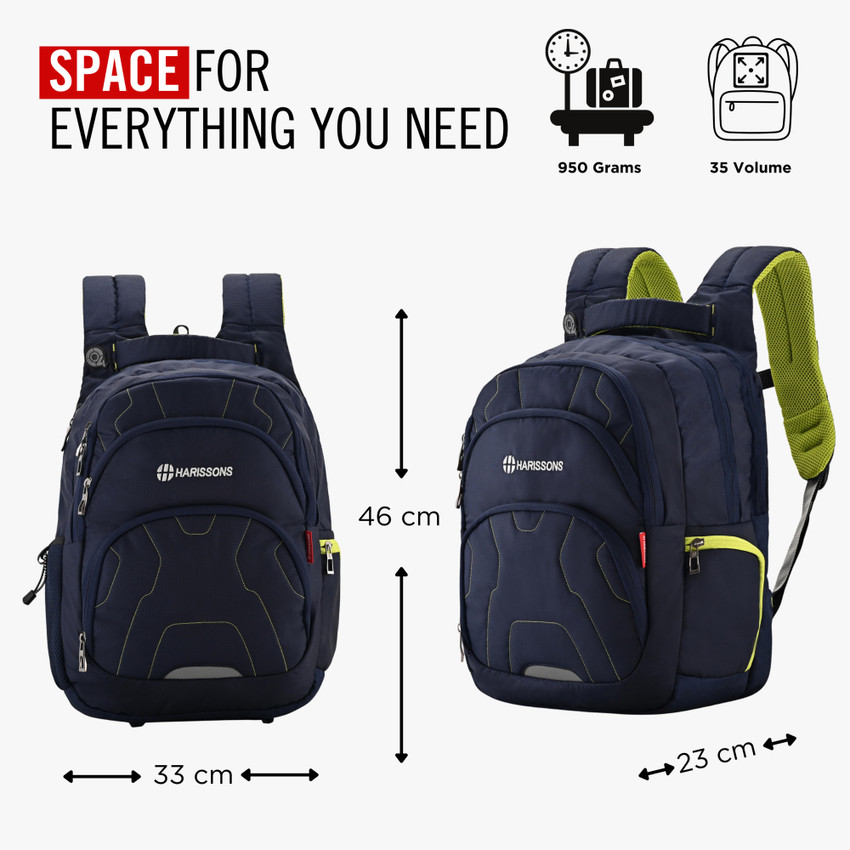 HARISSONS RAD 15.6 inch Backpack for Men Women Quadraquip Travel Friendly Bag 35 L Laptop Backpack NAVYGREEN Price in India Flipkart