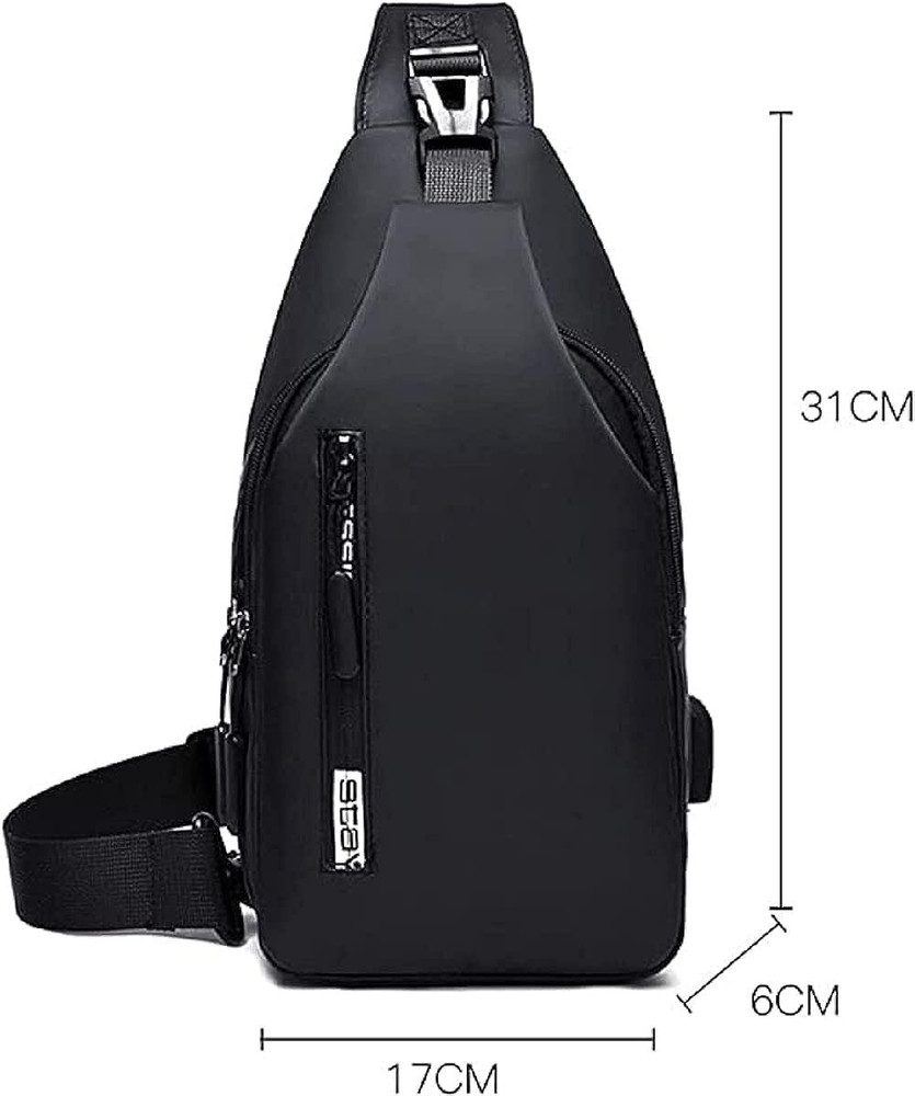 Evrum Black color Anti Theft Chest Bag With USB Charging Port 1 L