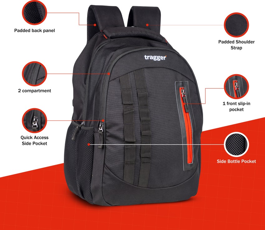 Backpack for School - Backpack with Reflector Strip, Side Pockets, Padded Straps - Black