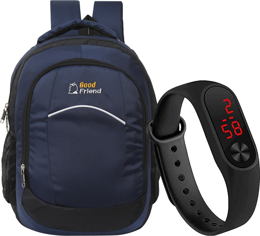 Good Friend Travel Office School College Bag for Boys Girls with Free Touch LED Watch 35 L Laptop Backpack Dark blue Price in India Flipkart