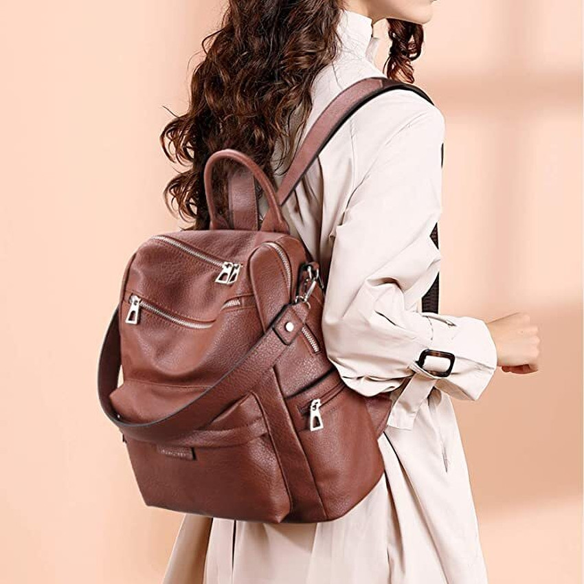 TrueArch Women Leather Backpack for Women Shoulder Bag for Women and Girls 25 L Backpack Tan Price in India Flipkart