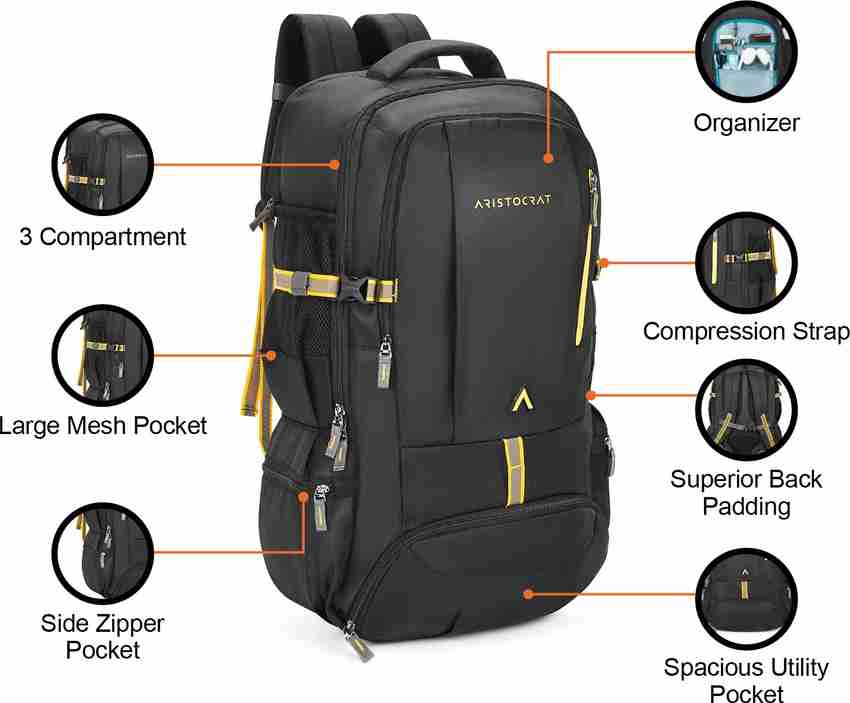 ARISTOCRAT Polyester 45L Peak Rucksack H Black For Men Women 45 L Backpack