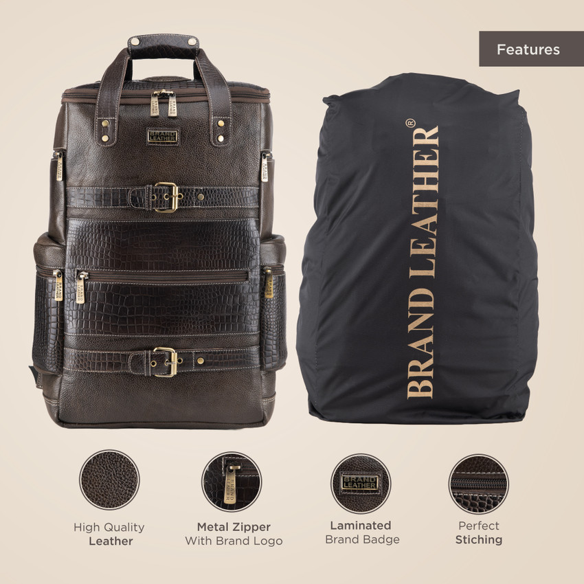 BRAND LEATHER Genuine Leather Laptop Backpack For Men Travel Bags Fit 17 Inch Laptop 40 L Laptop Backpack
