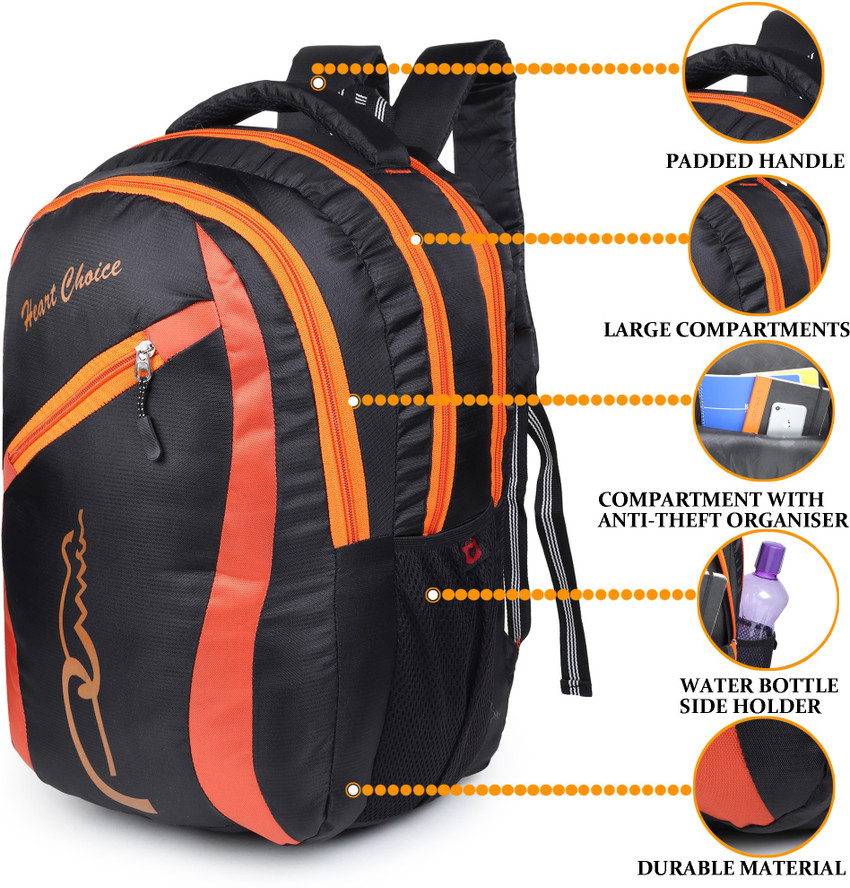 heart choice Stylish College and Laptop Bags BLACK ORANGE 01 30