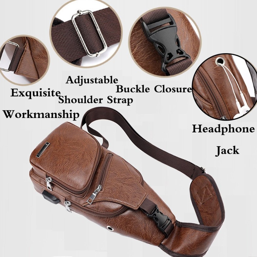 Mens Fashion Pu Leather Shoulder Strap With Adjustable Chest Strap