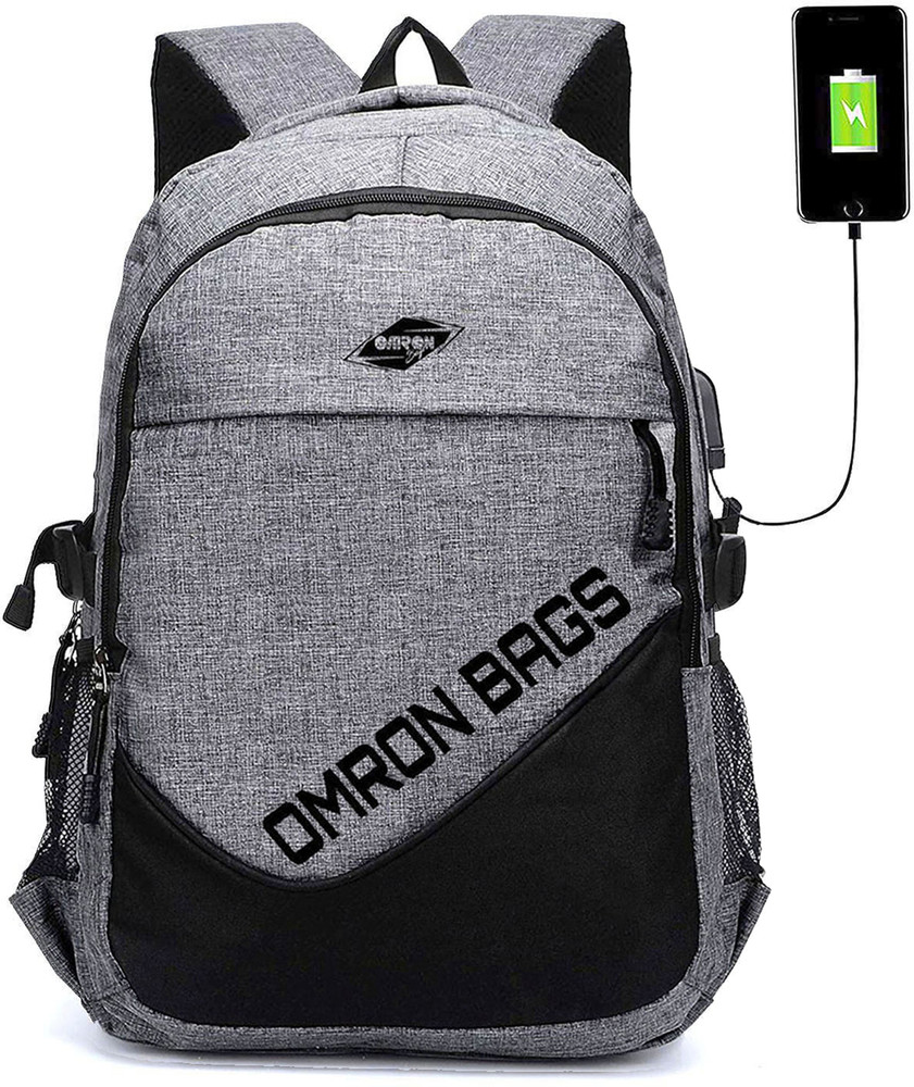 OMRON BAGS Stylish Backpack With USB Charging Port Water Resistant with College Computer Bag for Men Women Dark Grey 40 L Laptop Backpack Dark Grey Price in India Flipkart