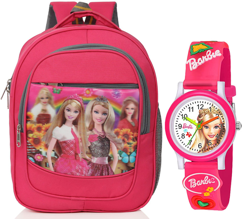 Hench Barbie School Bag for Girls Cute Bag for Children Dark Pink Barbie Watch 24 L Backpack PInk Dark Pink Price in India Flipkart