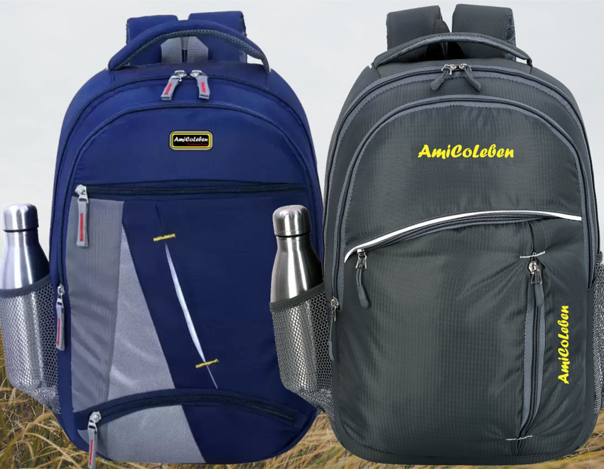 Amicoleben Premium Durable Water Resistant Fabric for All Weather Commutes Pack of 2 32 L Laptop Backpack Blue Grey Price in India Flipkart