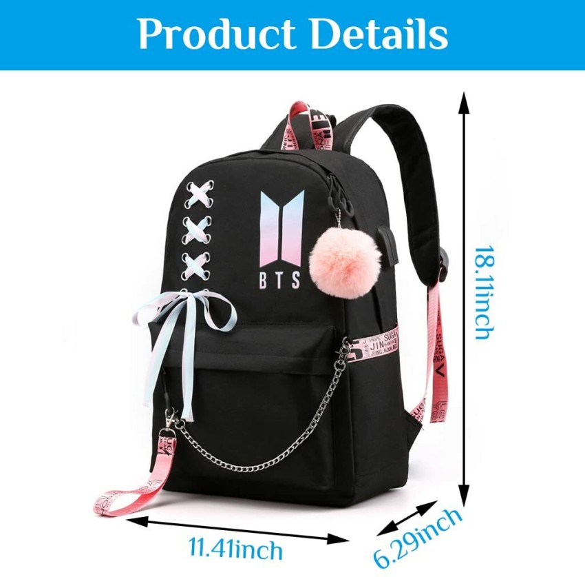 PALAY BTS Backpack for Boys Kpop BTS Bangtan School Backback for Student  with Cable Vent, Backpack