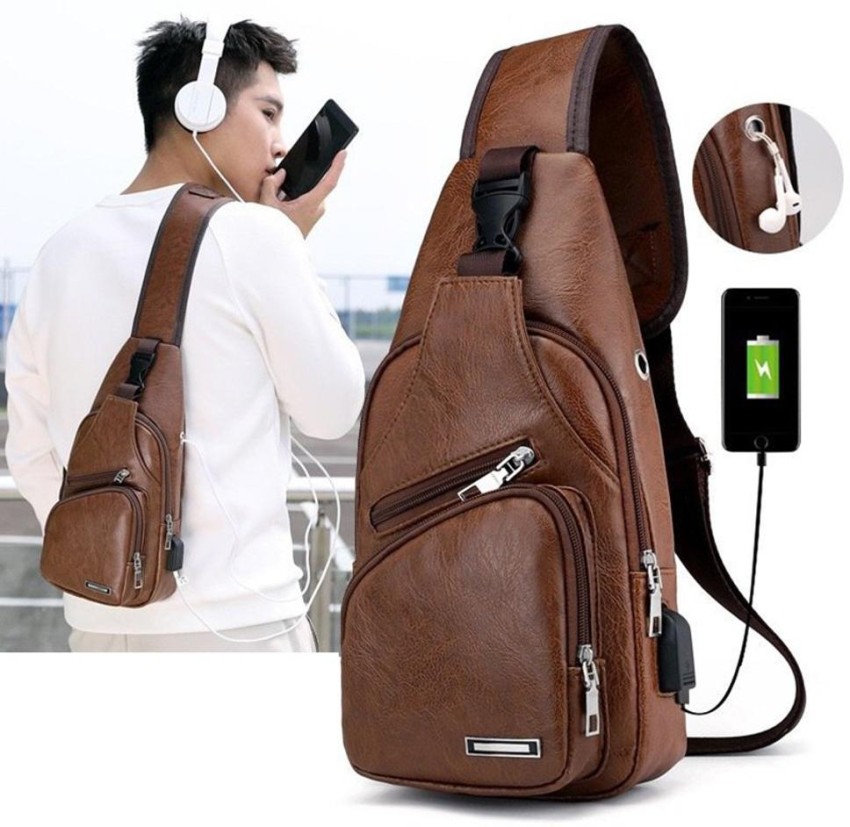 Genuine Leather Mens Cool Chest Bag Sling Bag Crossbody Bag Travel Bag