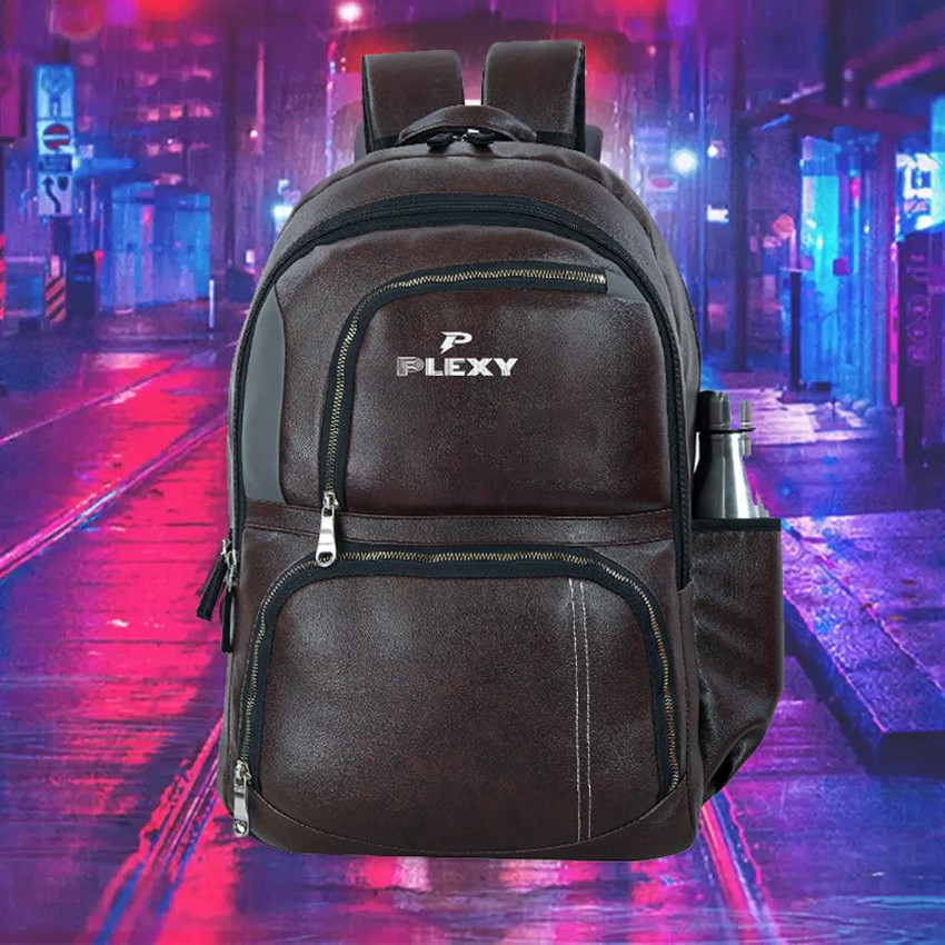 PLEXY 35L FAUX LEATHER LAPTOP STUDS BAGPACK FOR MEN WOMEN 35 L Laptop Backpack BROWN Price in India Flipkart