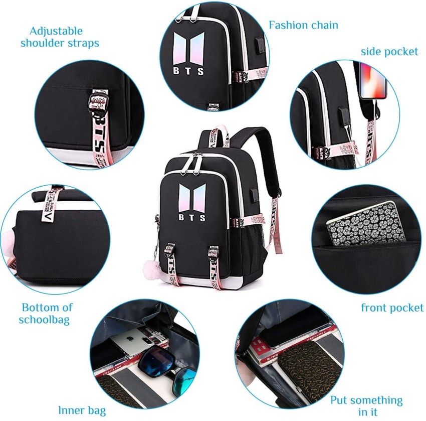 PALAY BTS Backpack for Boys Kpop BTS Bangtan School Backback for Student  with Cable Vent, Backpack Travel Bag Backpack Laptop Bag