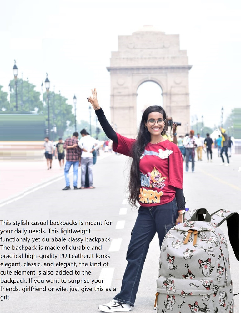 KAIASHA best new Cat Printed Girls College School Tuition Bags 25 L Backpack grey Price in India Flipkart