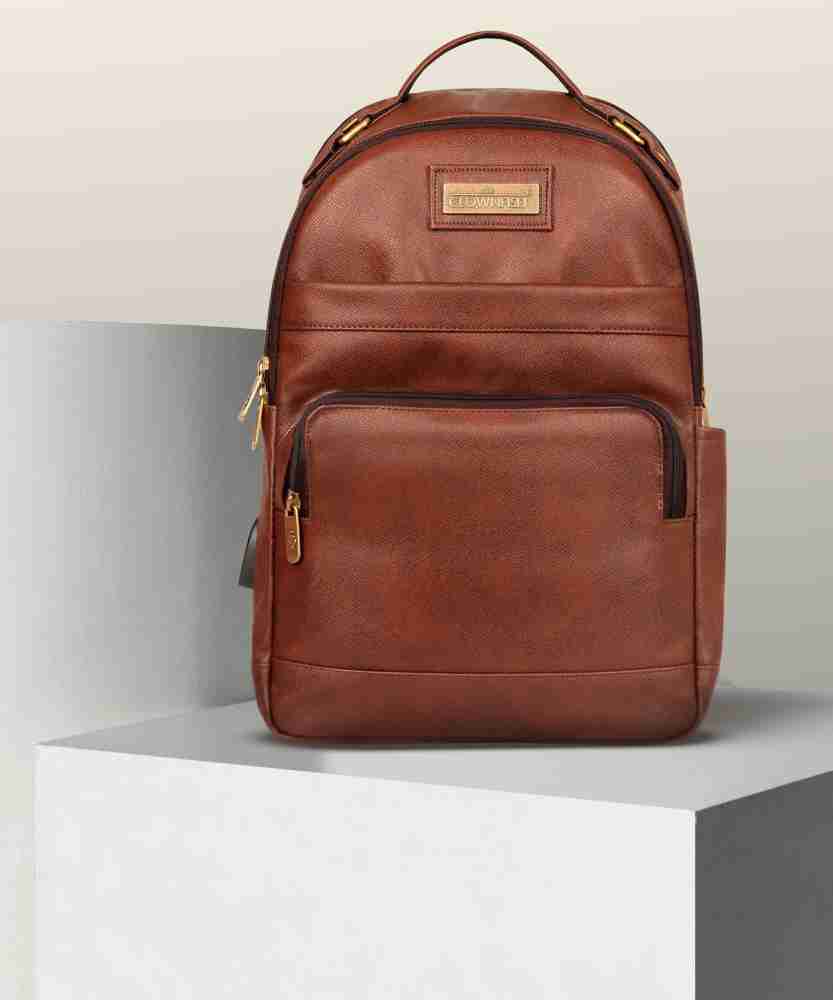 The CLOWNFISH Victor 27 liters Faux Leather backpack for 15.6 inch Laptops  - Amber 27 L Laptop Backpack Amber - Price in India