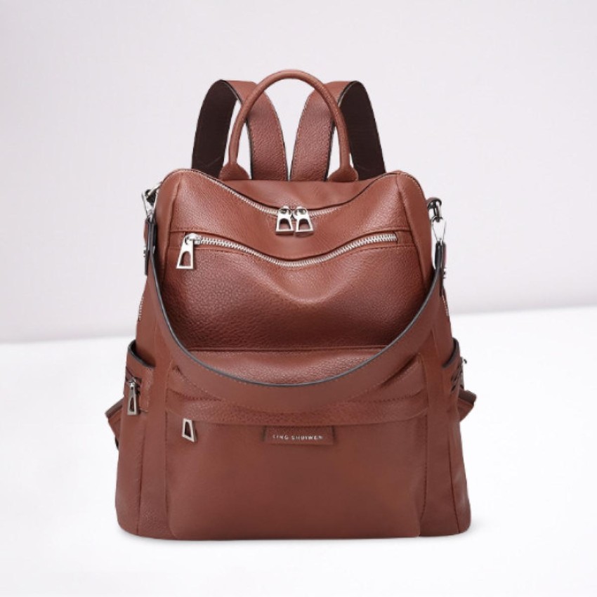 CONVERTIBLE Backpack Antiqued Brown Shoulder Bag Leather 