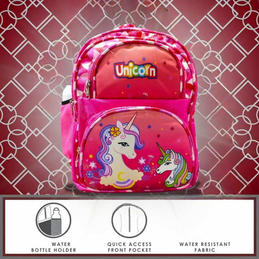 Unicorn backpack with water bottle holder top