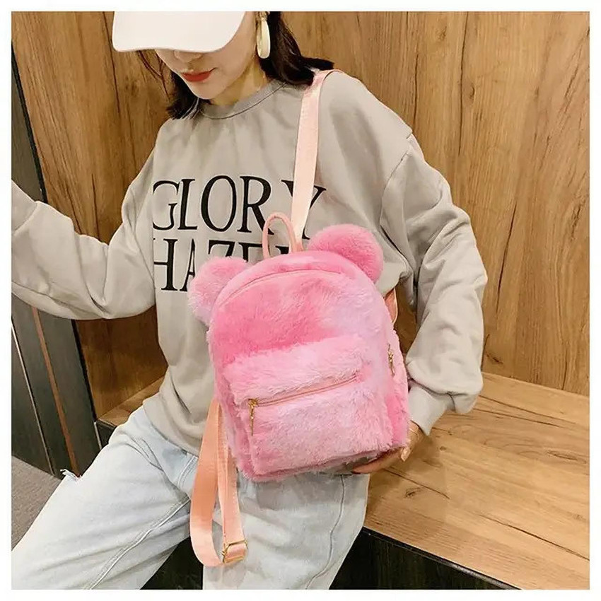 Pink furry shop backpack