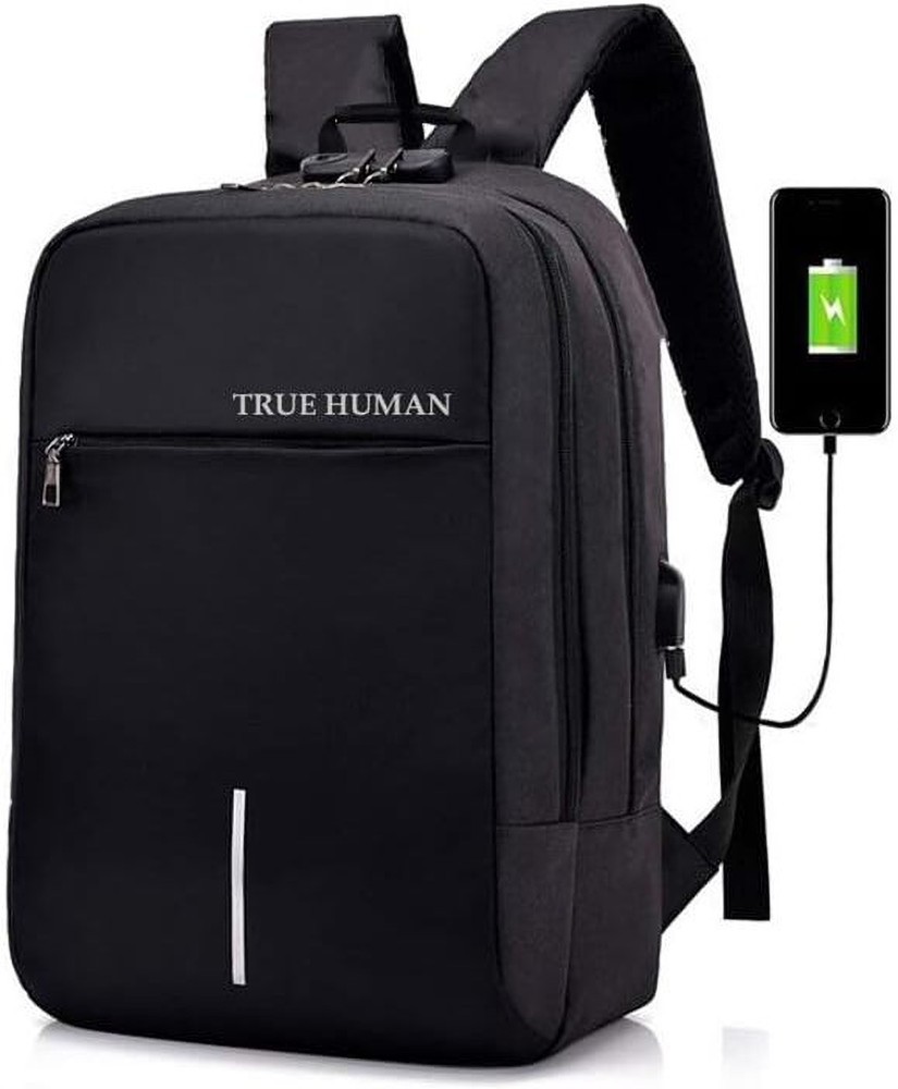 True Human Anti Theft with Combination Lock USB Charging Port Travel Bag Laptop Bag 32 L Laptop Backpack BLACK Price in India Flipkart