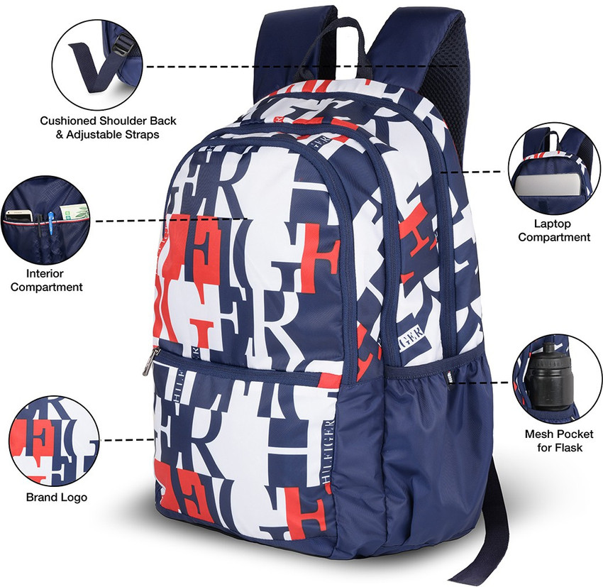 TOMMY HILFIGER Majestic 31 L Laptop Backpack White Blue Red Navy