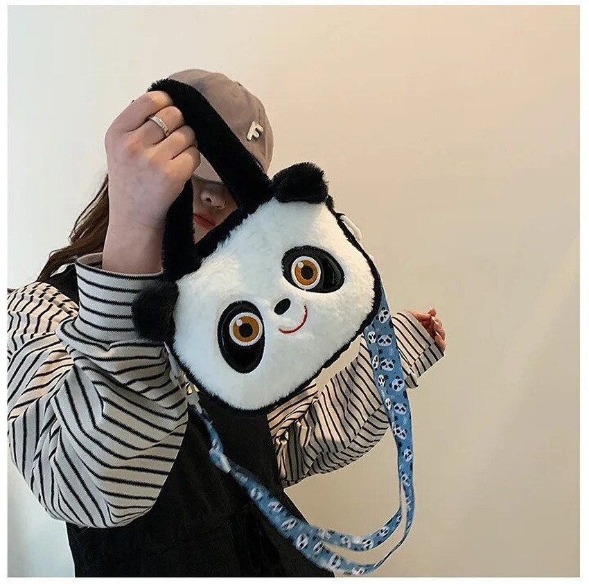 Flipkart HANIYA ONLINE STORE CUTE KAWAII KOREAN STYLE PANDA FUR CROSSBODY SLING BAG DESIGN PLUSH STUFFED BAGS Plush Bag Plush Bag
