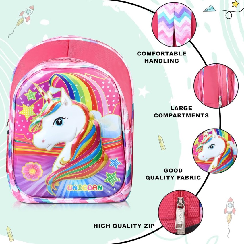 Urban Festivities Cute Unicorn Soft fabric Plush Backpack Bag for Girls  Kids for School Unicorn Stationary - Multi Color