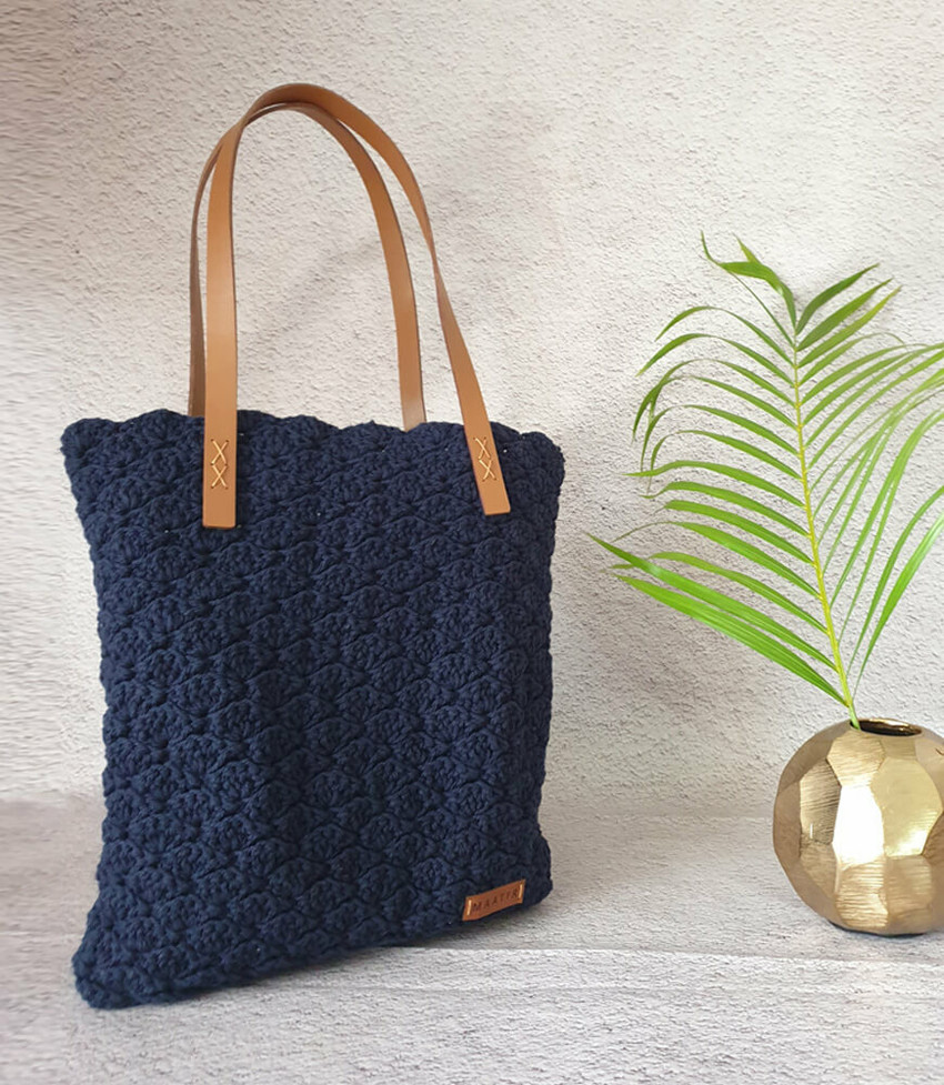 Flipkart Maatir Crochet Handbag India Navy Crocheted Tote Bag Crochet Purse Bag Shoulder Bag Shoulder Bag