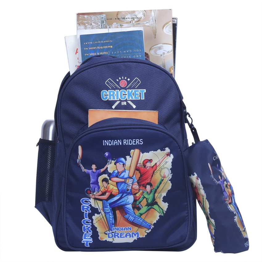 Indian Riders CRICKET INDIAN DREAM School Kids Bag with pencil pouch 16 Inches BLUE 20 L Waterproof School Bag