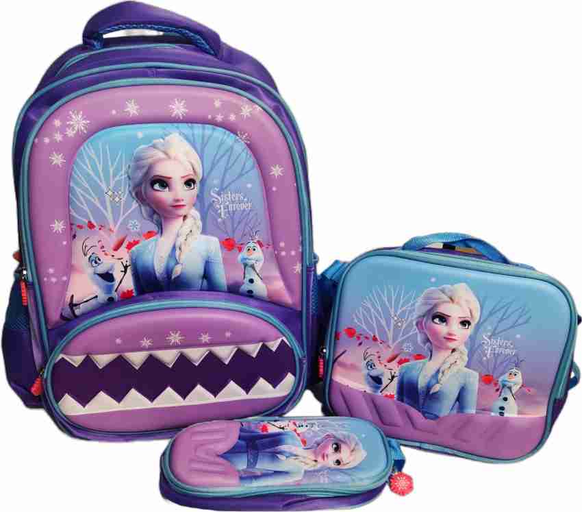 Disney Princess Frozen Elsa & Anna Matching Large 16 Inches Backpack With  Lunch Bag Set