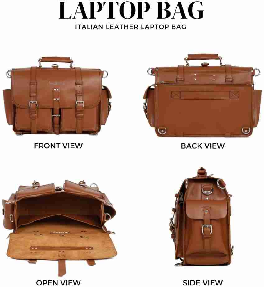 LOUIS STITCH Tan Italian Leather Laptop Bag for Men  Multipurpose Bag - Multipurpose Bag