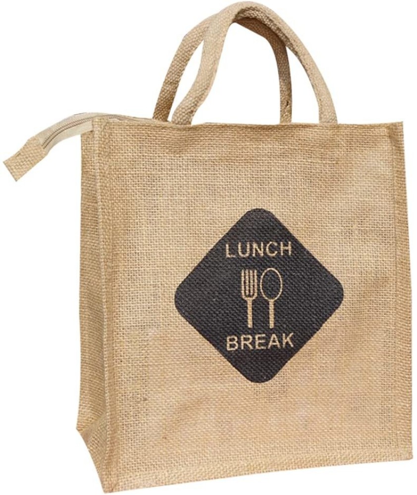 Jute bag for lunch box – Jute handbag, jute tote, jute lunch bags for office,  Printed jute bag – ZIP, (Pack of 1)