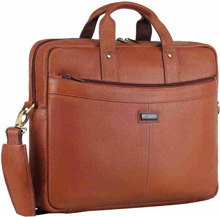 WILDHORN Brown Leather Laptop Messenger Bag for Men