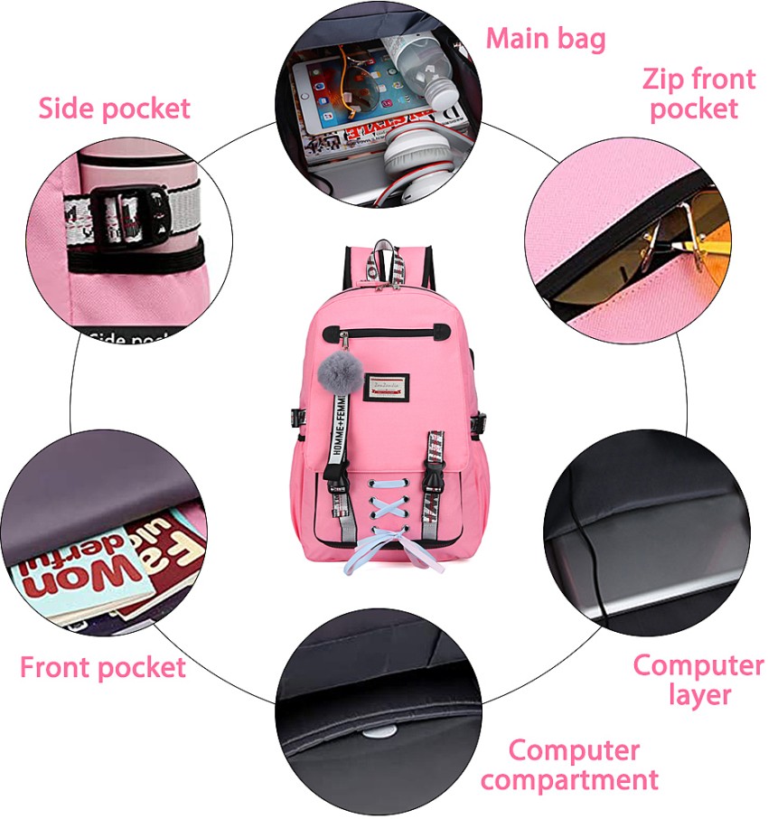 Backpack For Girls Usb Charging Bookbag Cute Backpacks For Teen Girls  (pink)