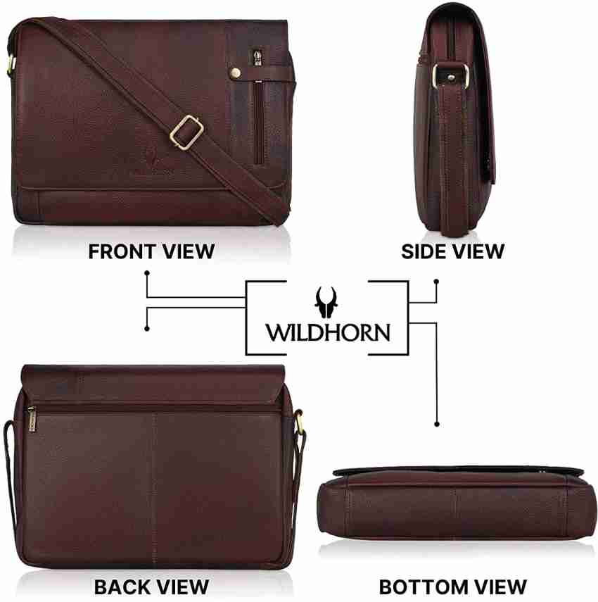 WILDHORN Brown Leather Laptop Messenger Bag for Men