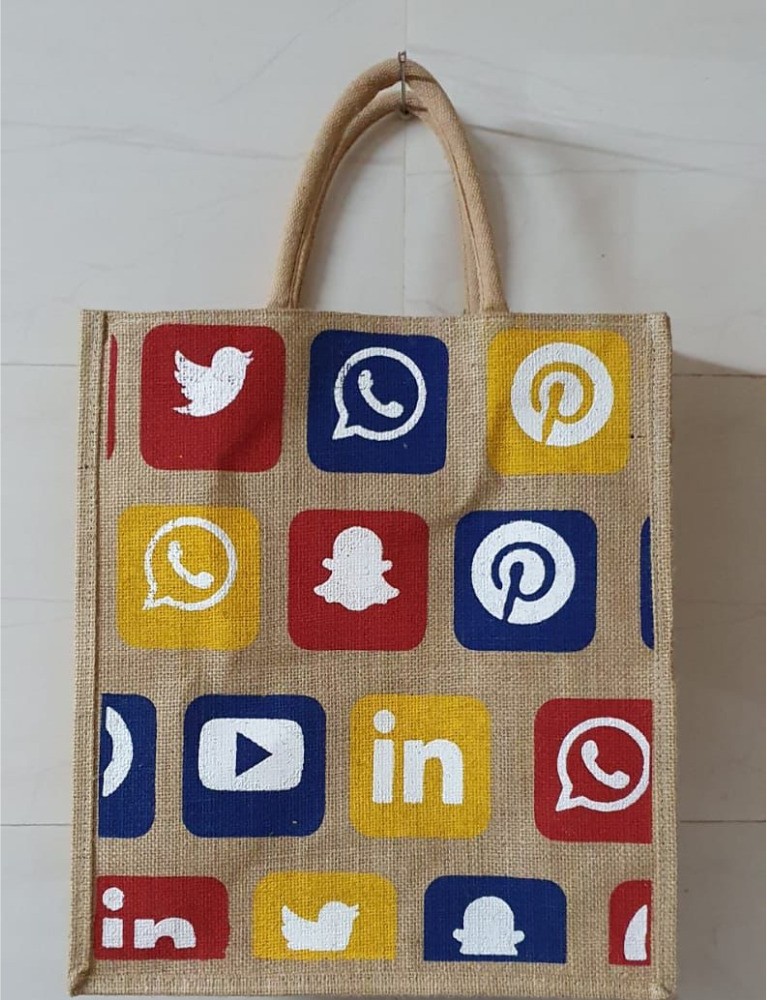 Flipkart Saiesh Jute Bag with Zip Closure Multi Design Printed Printed App Multipurpose Bag Multipurpose Bag