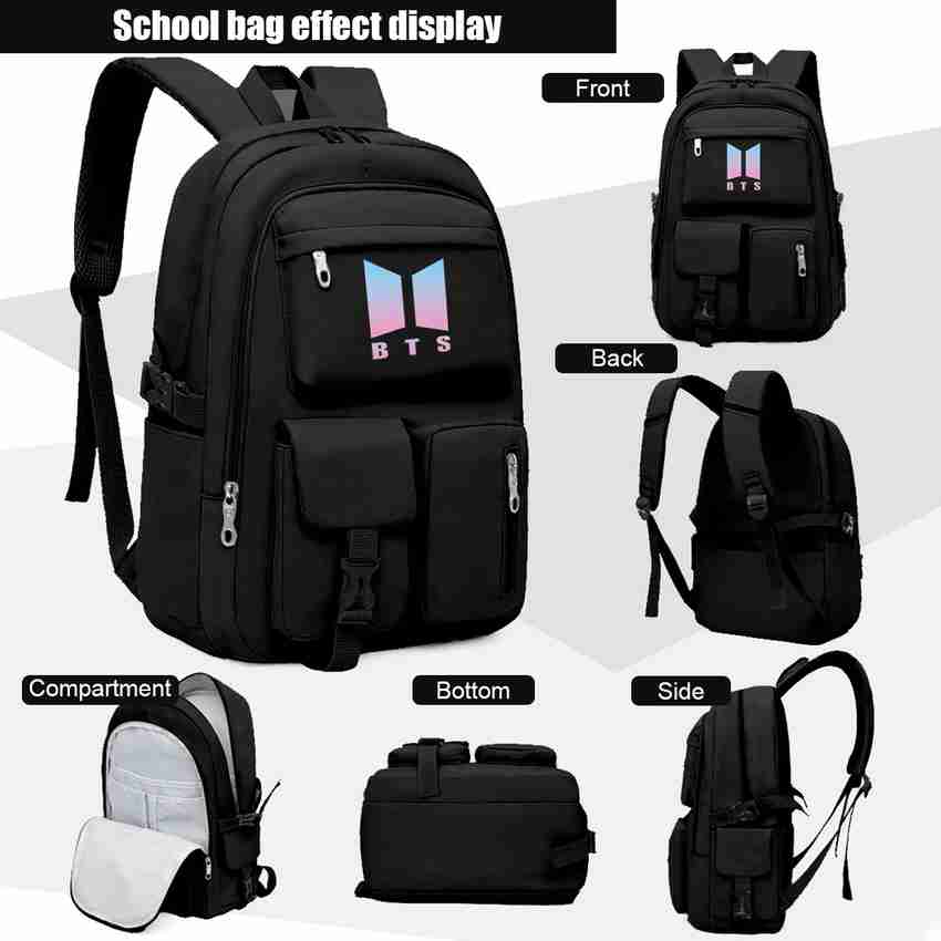 PATPAT BTS Bags for Girls School Bags Kpop BTS Bangtan Theme Prints Casual Backpack 55 L Backpack Black Price in India Flipkart