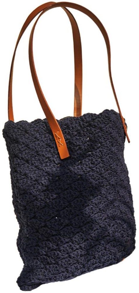 Maatir Crochet Handbag India Navy Crocheted Tote Bag, Crochet Purse Bag yarn, Crochet Purse, Vegan Bag, Handmade crochet yarn handbags