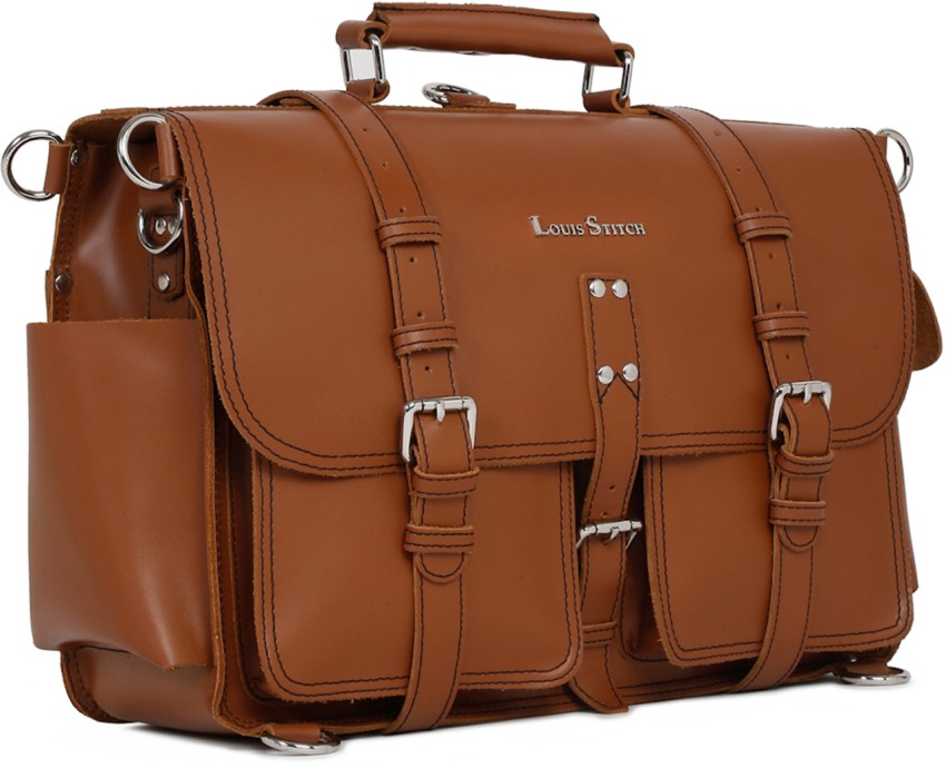 Louis Stitch Brown Italian Leather Laptop Bag Multifunctional