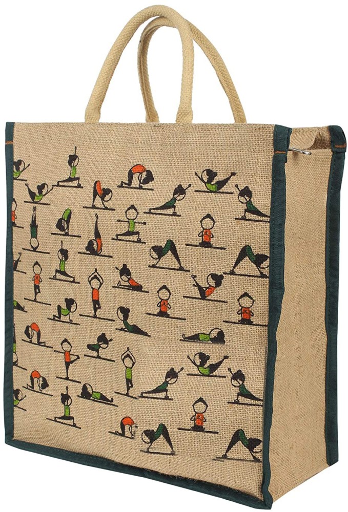 Zipper Designer Printed Jute Lunch Bag