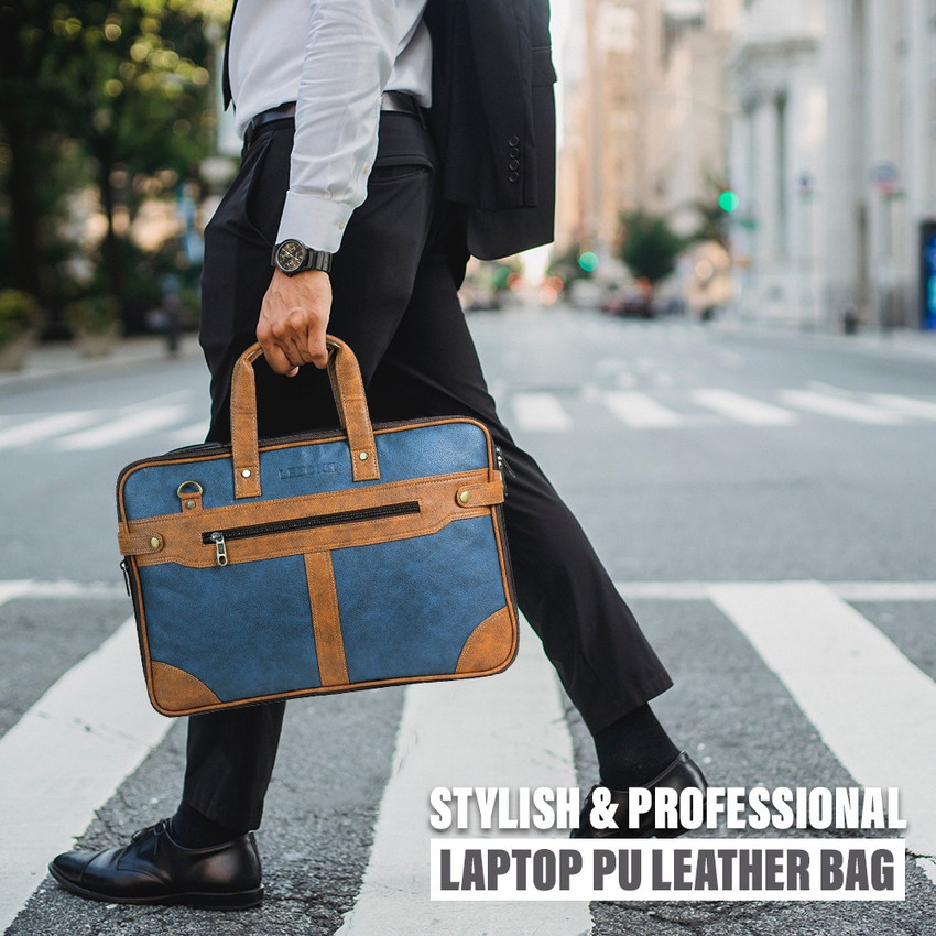Flipkart Lezone Original Men s Blue Leather Briefcase Best Laptop Messenger Bag for Laptop Waterproof Messenger Bag Messenger Bag