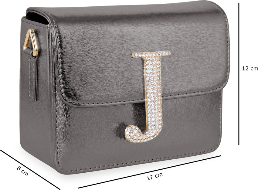 ESBEDA Grey Sling Bag Hotty Plain Slingbag Letter J Gunmetal