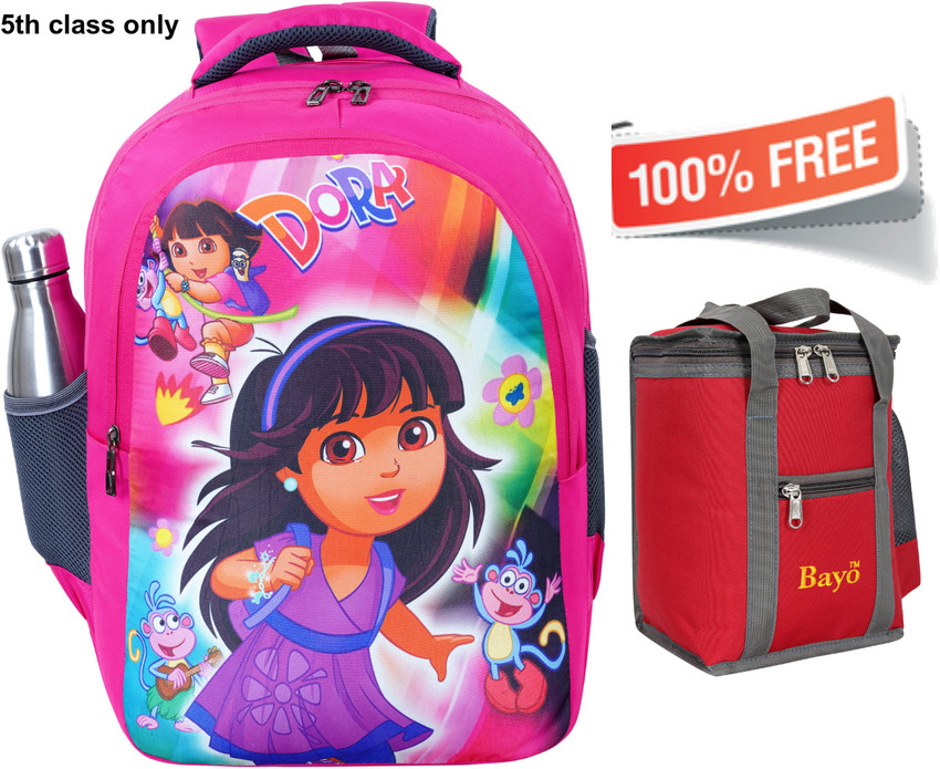 bayo Dora 1st 2nd 3rd 4th 5th class school Bag Lunch Bag Free for Boys Girls 35 L Laptop Backpack pink multicolor Price in India Flipkart