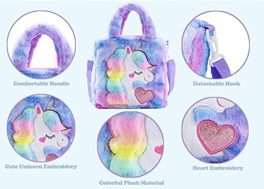 LS ENTERPRISES Stylish Girls Cross Body Unicorn Tote  Shoulder Bag Soft Fluffy Fur Plush Handbag Shoulder Bag - Shoulder Bag