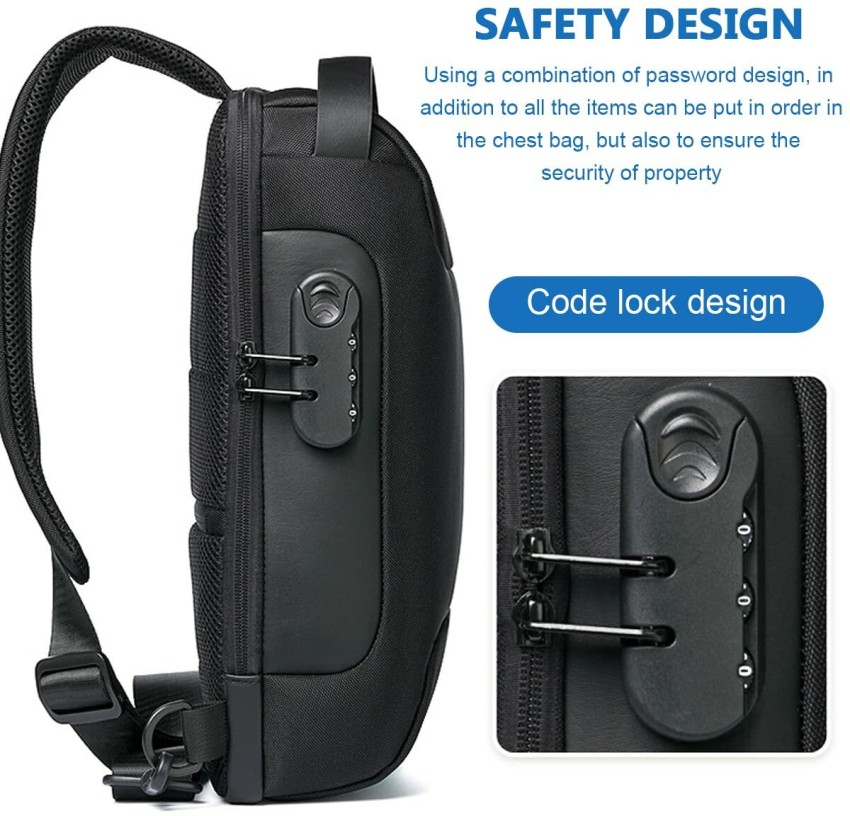 Men's Waterproof Waist Bag With USB Charging And Combination Lock Sling  Purse Chest Bag