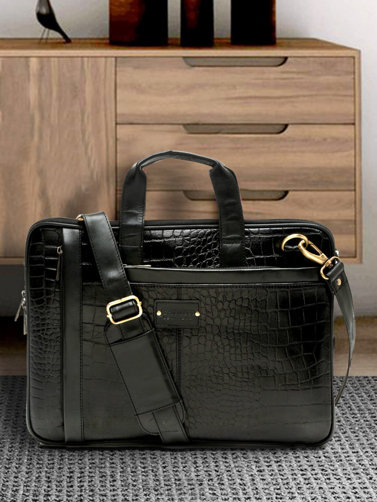 Flipkart Teakwood Leathers Unisex Black Textured Genuine Leather Laptop Bag Waterproof Laptop Sleeve Cover Laptop Sleeve Cover
