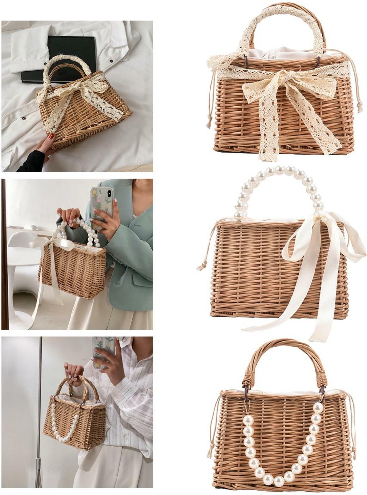 Small Straw Purse Straw Bags Pearl Bags for Women Beach Straw Bag Rattan Bag  Basket Purse Pearl Straw Bag Straw Tote Cute Pearl Chain Handle Bamboo Purse   Walmartcom