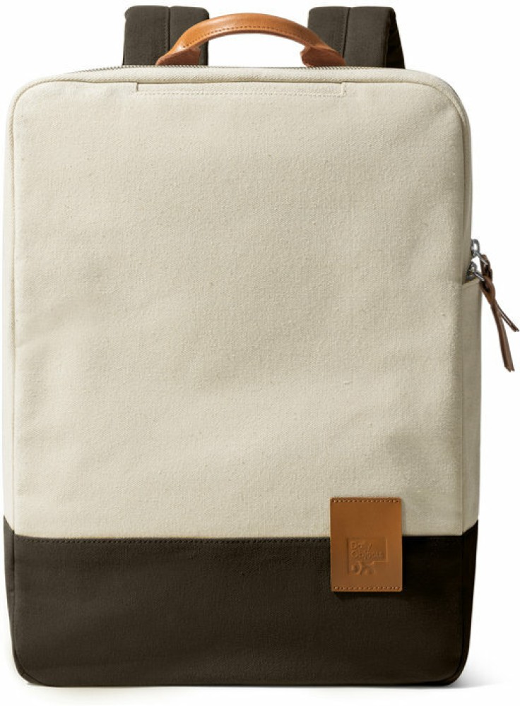 Cream Solid Canvas Laptop Bag