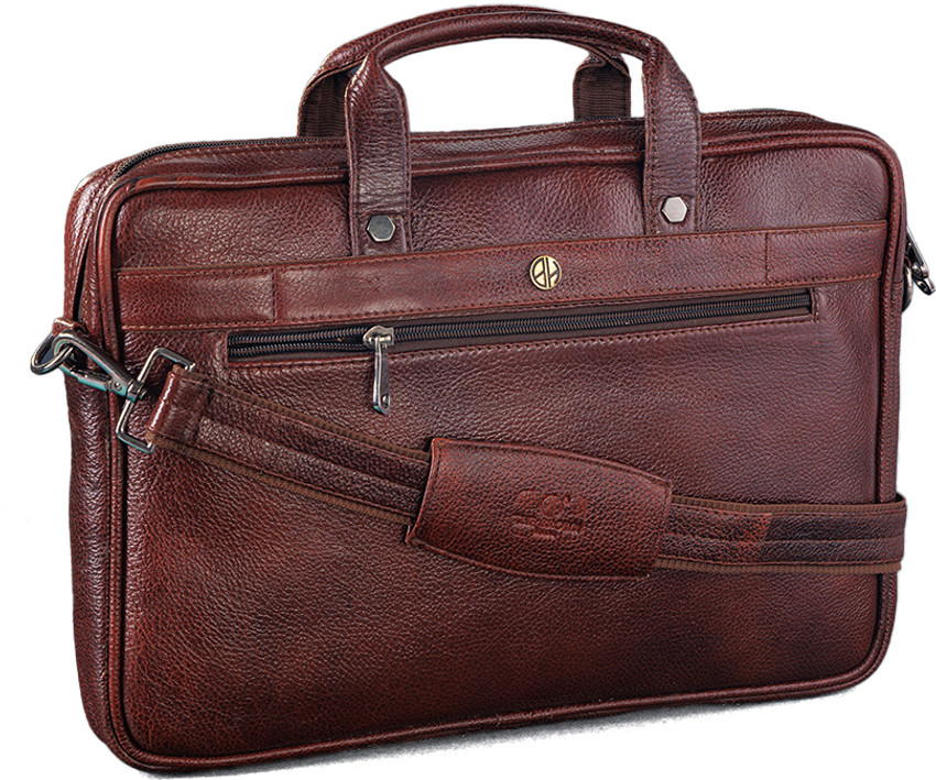 The Brown Hide Genuine Leather Office Bag with Multiple