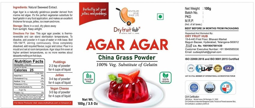 Dry Fruit Hub Agar Agar Powder 200g, Agar Agar Jelly Powder VEG. China  Grass Powder Agar Agar Powder Price in India - Buy Dry Fruit Hub Agar Agar  Powder 200g, Agar Agar