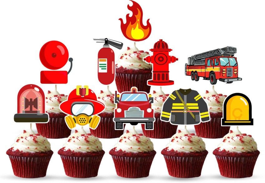 Fireman Party Pack Birthday Cake Decorations 36 Edible Stand-up Cupcake  Toppers | eBay